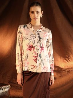 Kazo - Rochelle Beige Polyester Floral Shirt