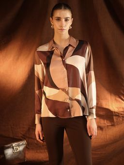 Kazo - Mosaic Brown Polyester Geometric Shirt