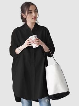 Outzidr - Black Longline Oversized Shirt