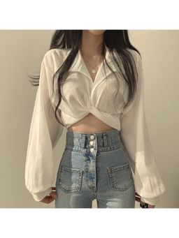 Outzidr - White Front Knotted Party Shirt