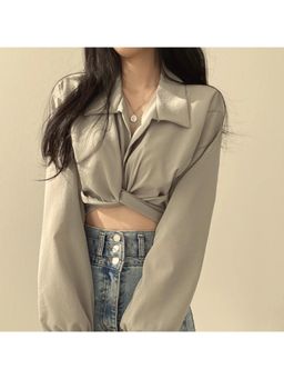 Outzidr - Grey Front Knotted Party Shirt