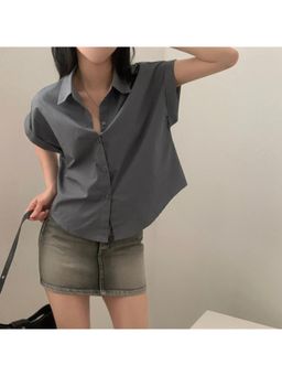 Outzidr - Grey Relaxed Half Sleeve Shirt