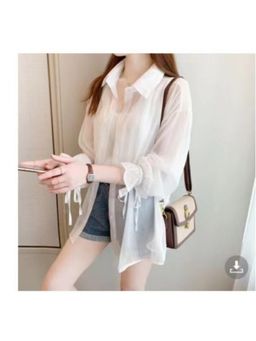 Outzidr - White Longline Sheer Shirt