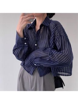 Outzidr - Blue Cropped Boxy Street Style Shirt