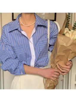 Outzidr - Blue Dual Pocket Street Style Shirt