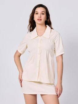 Outzidr - Yellow Front Ruching Street Style Shirt