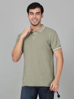 Cantabil - Mens Solid Green Half Sleeve Polo Neck Casual T-Shirt