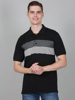 Cantabil - Mens Colorblock Black Half Sleeve Polo Neck Casual T-Shirt