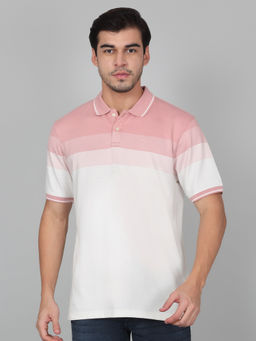 Cantabil - Mens Colorblock Pink Half Sleeve Polo Neck Casual T-Shirt