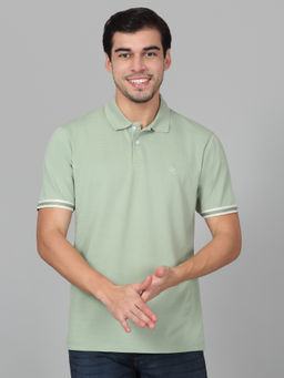 Cantabil - Mens Solid Green Half Sleeve Polo Neck Casual T-Shirt