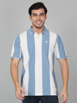 Cantabil - Mens Striped Blue Half Sleeve Polo Neck Casual T-Shirt