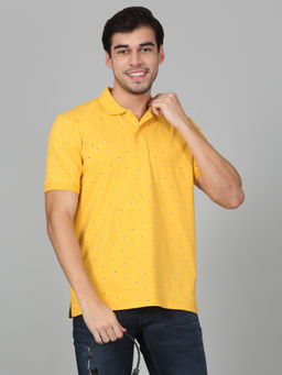 Cantabil - Mens Printed Yellow Half Sleeve Polo Neck Casual T-Shirt