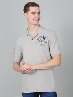 Cantabil - Mens Printed Grey Half Sleeve Polo Neck Casual T-Shirt