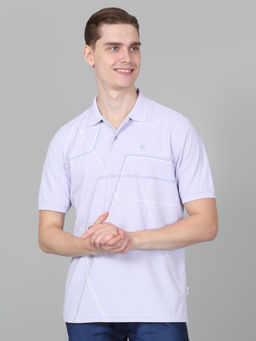 Cantabil - Mens Printed Purple Half Sleeve Polo Neck Casual T-Shirt