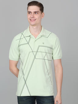 Cantabil - Mens Printed Green Half Sleeve Polo Neck Casual T-Shirt