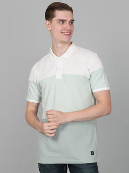 Cantabil - Mens Color Block Green Half Sleeve Polo Neck Casual T-Shirt