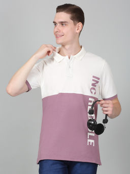 Cantabil - Mens Printed Purple Half Sleeve Polo Neck Casual T-Shirt