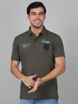 Cantabil - Mens Printed Green Half Sleeve Polo Neck Casual T-Shirt