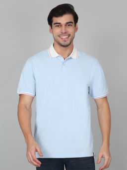Cantabil - Mens Solid Sky Blue Half Sleeve Polo Neck Casual T-Shirt