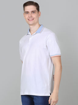 Cantabil - Mens Solid White Half Sleeve Polo Neck Casual T-Shirt