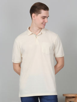 Cantabil - Mens Solid Ivory Half Sleeve Polo Neck Casual T-Shirt