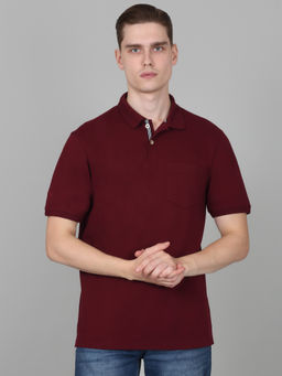 Cantabil - Mens Solid Wine Half Sleeve Polo Neck Casual T-Shirt