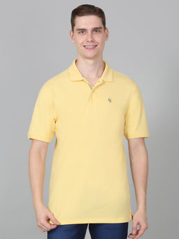 Cantabil - Mens Solid Yellow Half Sleeve Polo Neck Casual T-Shirt