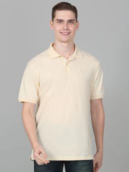 Cantabil - Mens Solid Ivory Half Sleeve Polo Neck Casual T-Shirt