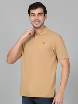 Cantabil - Mens Solid Khaki Half Sleeve Polo Neck Casual T-Shirt