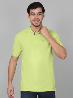 Cantabil - Mens Solid Green Half Sleeve Polo Neck Casual T-Shirt