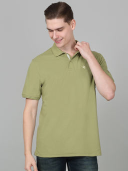 Cantabil - Mens Solid Green Half Sleeve Polo Neck Casual T-Shirt
