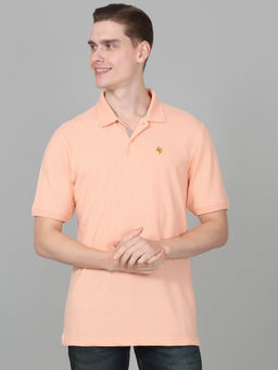 Cantabil - Mens Solid Peach Half Sleeve Polo Neck Casual T-Shirt