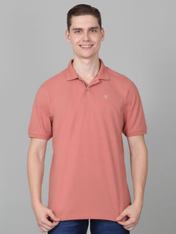 Cantabil - Mens Solid Pink Half Sleeve Polo Neck Casual T-Shirt