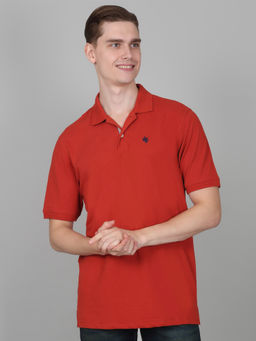 Cantabil - Mens Solid Red Half Sleeve Polo Neck Casual T-Shirt