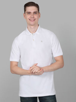 Cantabil - Mens Solid White Half Sleeve Polo Neck Casual T-Shirt