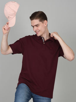 Cantabil - Mens Solid Wine Half Sleeve Polo Neck Casual T-Shirt