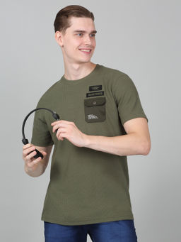 Cantabil - Mens Printed Green Half Sleeve Round Neck Casual T-Shirt