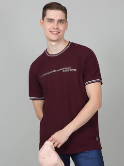 Cantabil - Mens Printed Wine Half Sleeve Round Neck Casual T-Shirt