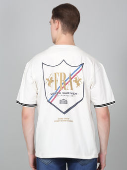 Cantabil - Mens Printed Off-White Half Sleeve Round Neck Casual T-Shirt