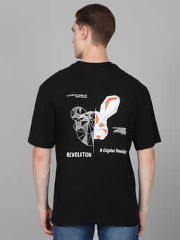 Cantabil - Mens Printed Black Half Sleeve Round Neck Casual T-Shirt