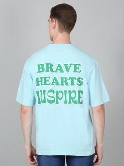 Cantabil - Mens Printed Sky Blue Half Sleeve Round Neck Casual T-Shirt