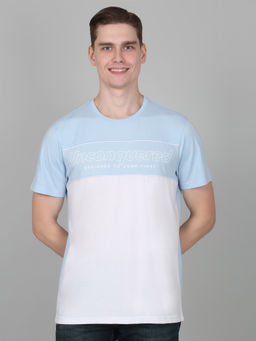 Cantabil - Mens Printed Sky Blue Half Sleeve Round Neck Casual T-Shirt