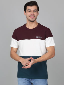 Cantabil - Mens Color Block Multi Half Sleeve Round Neck Casual T-Shirt