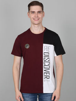 Cantabil - Mens Printed Wine Half Sleeve Round Neck Casual T-Shirt