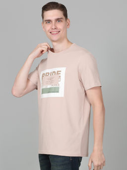 Cantabil - Mens Printed Pink Half Sleeve Round Neck Casual T-Shirt