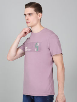 Cantabil - Mens Printed Mauve Half Sleeve Round Neck Casual T-Shirt