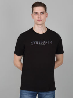 Cantabil - Mens Printed Black Half Sleeve Round Neck Casual T-Shirt