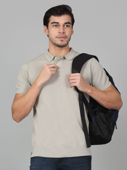 Cantabil - Mens Solid Grey Half Sleeve Polo Neck Casual T-Shirt