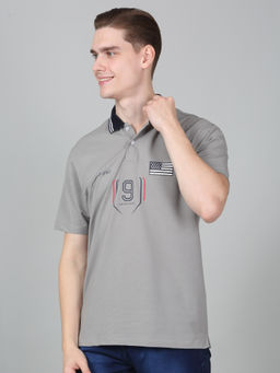 Cantabil - Mens Printed Grey Half Sleeve Polo Neck Casual T-Shirt