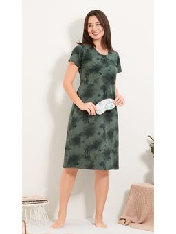 Quira - Olive Women Cotton Half Sleeves Printed Nightdress